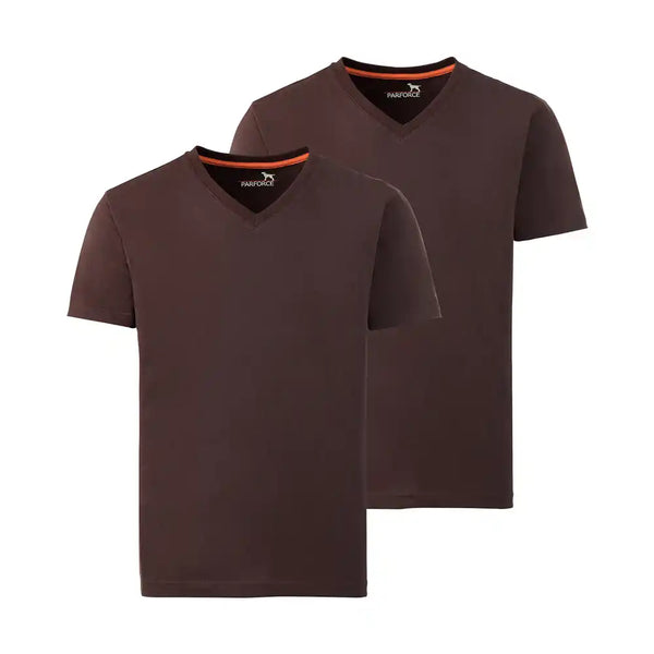 PARFORCE - Herren T-Shirt mit V-Ausschnitt im Doppelpack Braun