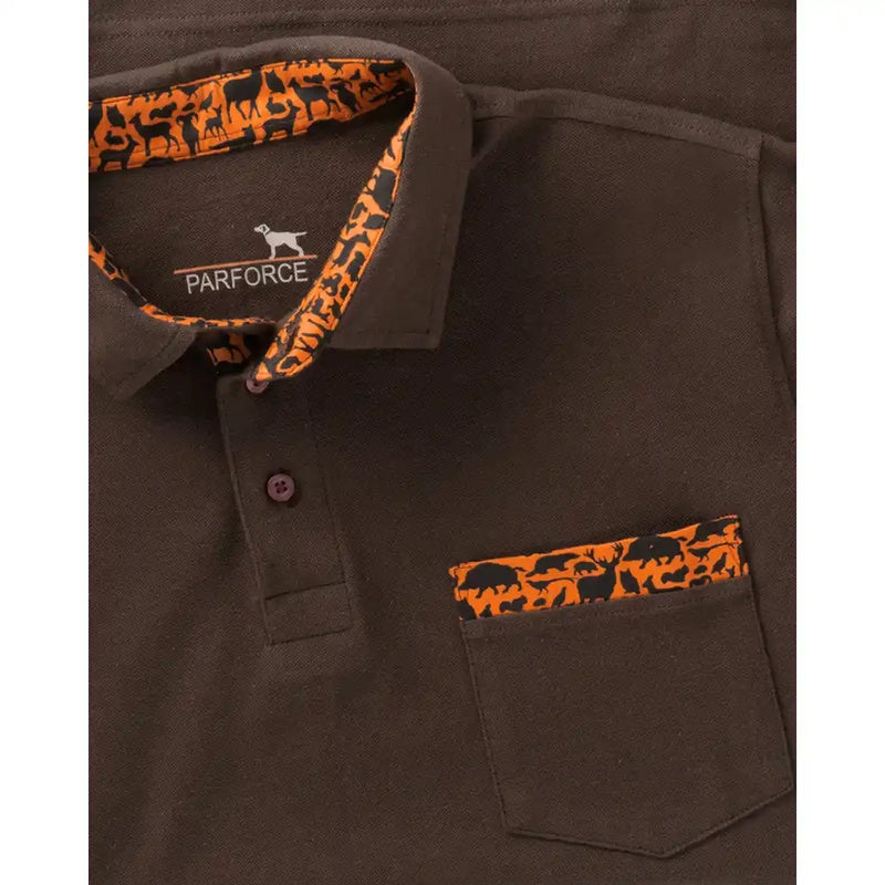 PARFORCE - Herren Poloshirt mit Waldtier-Detail Braun/Orange