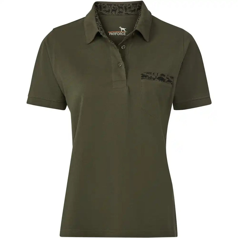 PARFORCE - Damen Poloshirt mit Waldtier-Detail Oliv/Schwarz