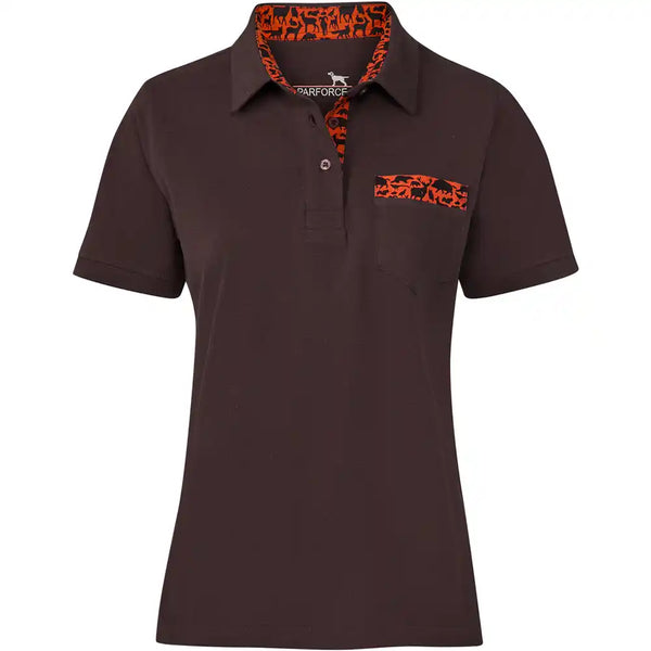 PARFORCE - Damen Poloshirt mit Waldtier-Detail Braun/Orange
